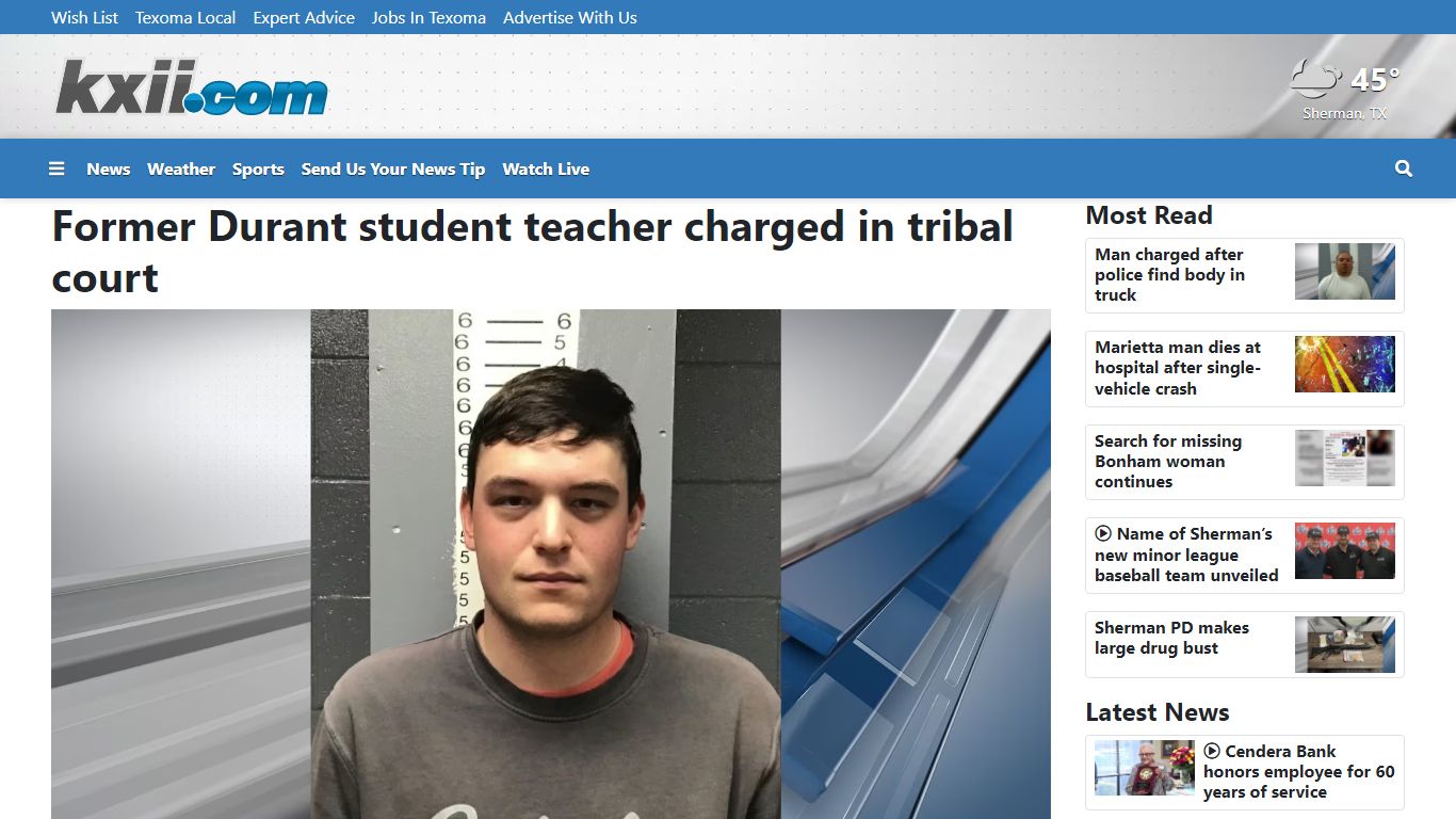 Former Durant student teacher charged in tribal court - KXII